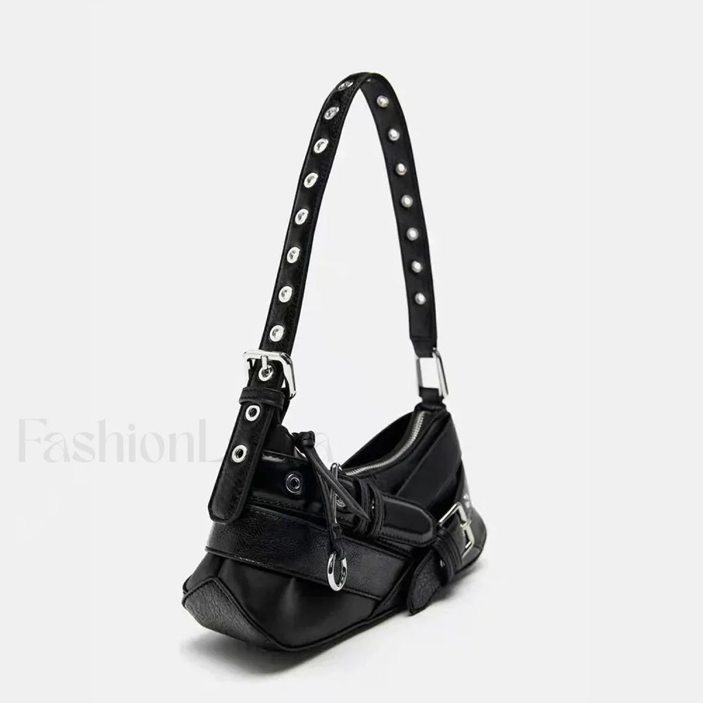 Goth Y2K Punk Rivet Chain School PU Leather Skeleton Fashion Women Backpack Bag