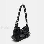 Goth Y2K Punk Rivet Chain School PU Leather Skeleton Fashion Women Backpack Bag
