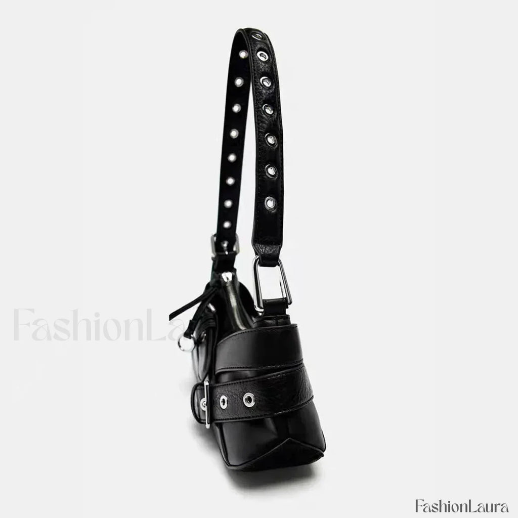 Goth Y2K Punk Rivet Chain School PU Leather Skeleton Fashion Women Backpack Bag