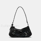 Goth Y2K Punk Rivet Chain School PU Leather Skeleton Fashion Women Backpack Bag Black / 11x27x8cm