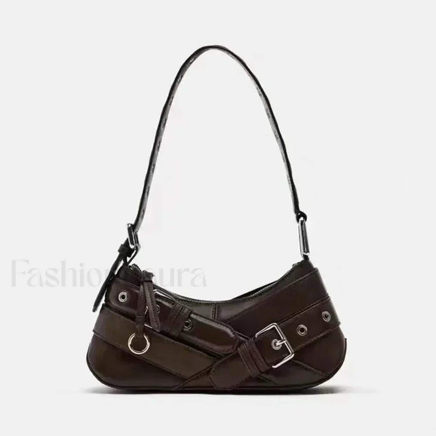 Goth Y2K Punk Rivet Chain School PU Leather Skeleton Fashion Women Backpack Bag coffee / 11x27x8cm