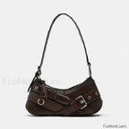 Goth Y2K Punk Rivet Chain School PU Leather Skeleton Fashion Women Backpack Bag coffee / 11x27x8cm