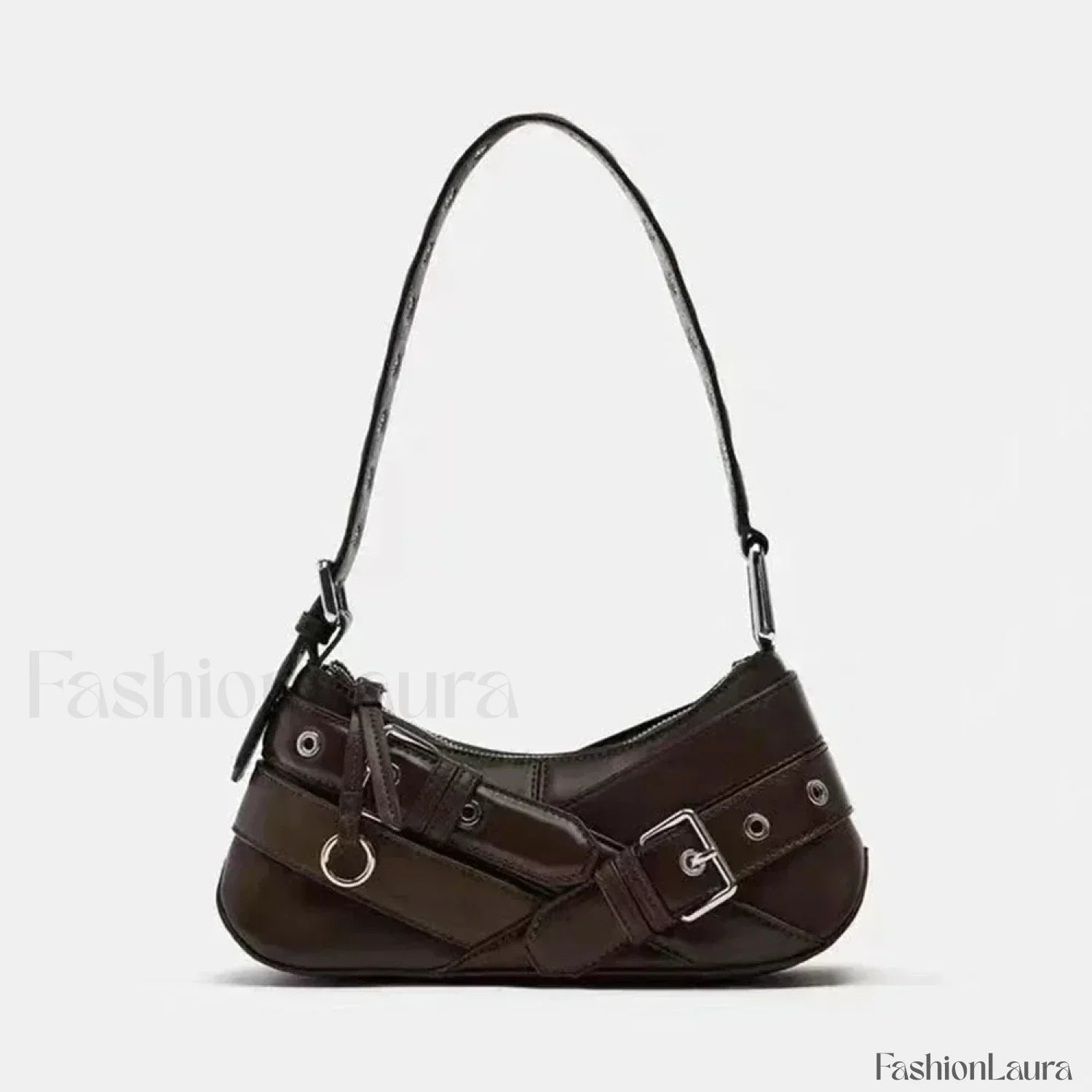 Goth Y2K Punk Rivet Chain School PU Leather Skeleton Fashion Women Backpack Bag coffee / 11x27x8cm