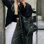 Gothic Big Metal Dark Chic Messenger Harajuku Cool Motobiker Rivets Volume Bag Black