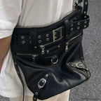 Gothic Big Metal Dark Chic Messenger Harajuku Cool Motobiker Rivets Volume Bag Black