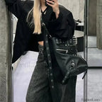 Gothic Big Metal Dark Chic Messenger Harajuku Cool Motobiker Rivets Volume Bag Black