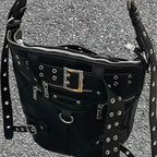 Gothic Big Metal Dark Chic Messenger Harajuku Cool Motobiker Rivets Volume Bag Black