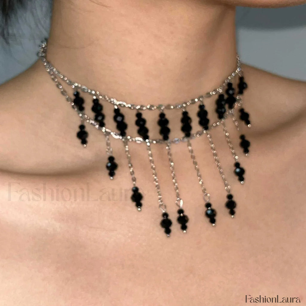 Gothic Black Design Choker Original Tassel Necklace BLACK