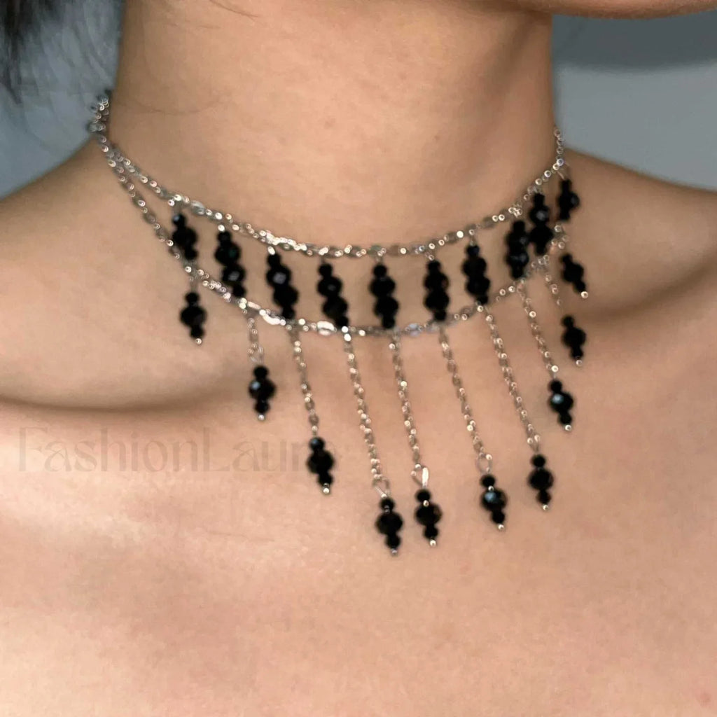 Gothic Black Design Choker Original Tassel Necklace BLACK