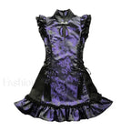 Gothic Cheongsam Chinese Tassels Collar Sleeveless Mini Slim Retro Sexy Strap Party Punk Stand Dress PURPLE / S