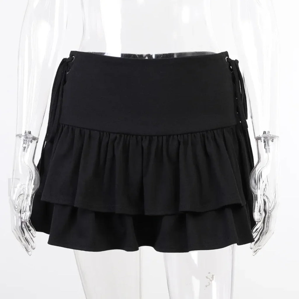 Gothic Cute Lolita Cake Mini Skirt for Girls with Sweet Lace Plaid BLACK / S
