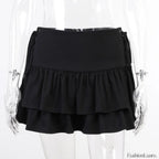 Gothic Cute Lolita Cake Mini Skirt for Girls with Sweet Lace Plaid BLACK / S