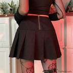 Gothic Harajuku Short Pleated Skirt with Rivet Metal Buckles and Streamer Low Waist Style