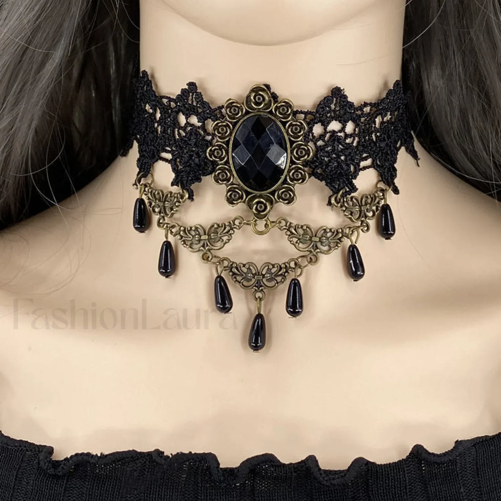 Gothic Lolita Lace Palace Necklace BLACK