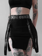 Gothic Mini Strap Women Pencil Black Split Zip Waist E girl Sexy Grunge High Skirt