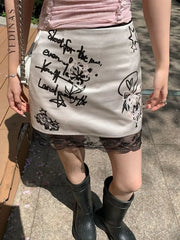 Gothic Print Funny Lace Mini Skirt