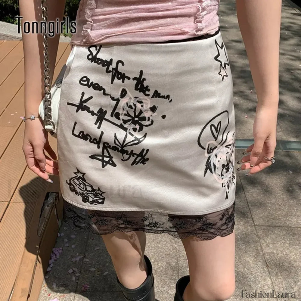 Gothic Print Funny Lace Mini Skirt