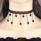 Gothic Retro Black Lace Tassel Collar Choker Necklace BLACK