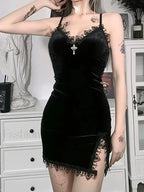 Gothic Sexy Black Y2K Harajuku Vintage Lolita Backless Mini Women Aesthetic Punk High Waist Dress