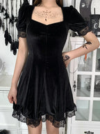 Gothic Sexy Black Y2K Harajuku Vintage Lolita Backless Mini Women Aesthetic Punk High Waist Dress BLACK 1 / S
