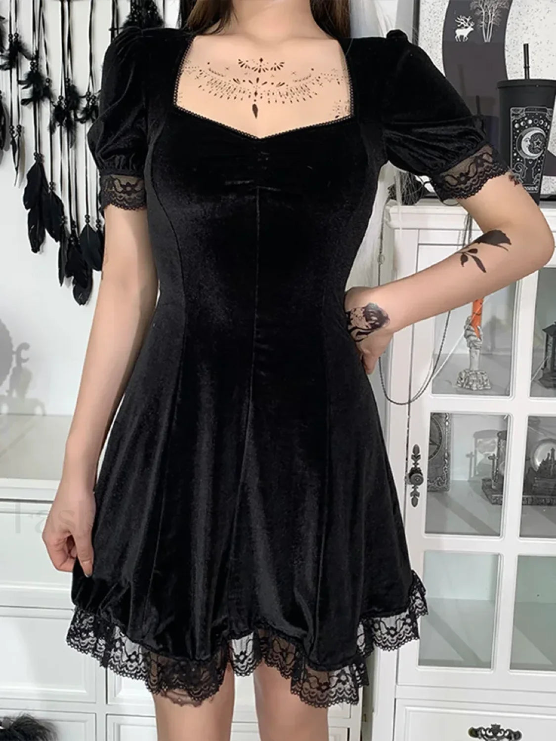 Gothic Sexy Black Y2K Harajuku Vintage Lolita Backless Mini Women Aesthetic Punk High Waist Dress BLACK 1 / S