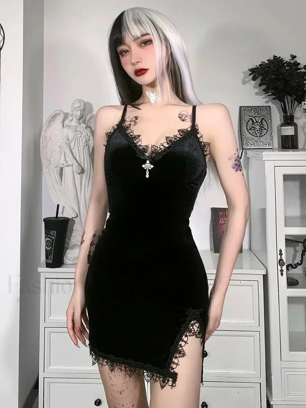 Gothic Sexy Black Y2K Harajuku Vintage Lolita Backless Mini Women Aesthetic Punk High Waist Dress BLACK 5 / S