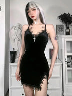 Gothic Sexy Black Y2K Harajuku Vintage Lolita Backless Mini Women Aesthetic Punk High Waist Dress BLACK 5 / S