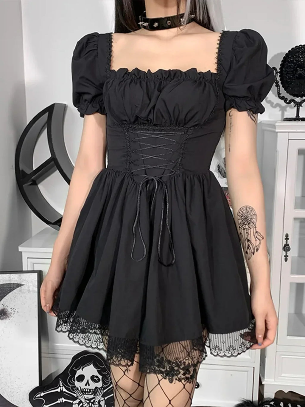 Gothic Sexy Black Y2K Harajuku Vintage Lolita Backless Mini Women Aesthetic Punk High Waist Dress BLACK 3 / S