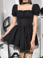 Gothic Sexy Black Y2K Harajuku Vintage Lolita Backless Mini Women Aesthetic Punk High Waist Dress