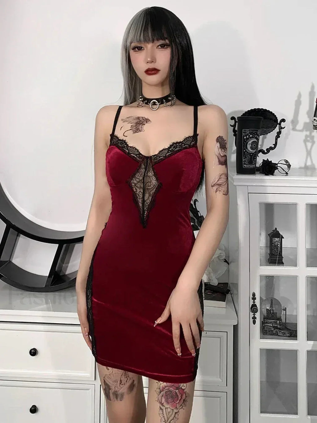 Gothic Sexy Black Y2K Harajuku Vintage Lolita Backless Mini Women Aesthetic Punk High Waist Dress RED / S