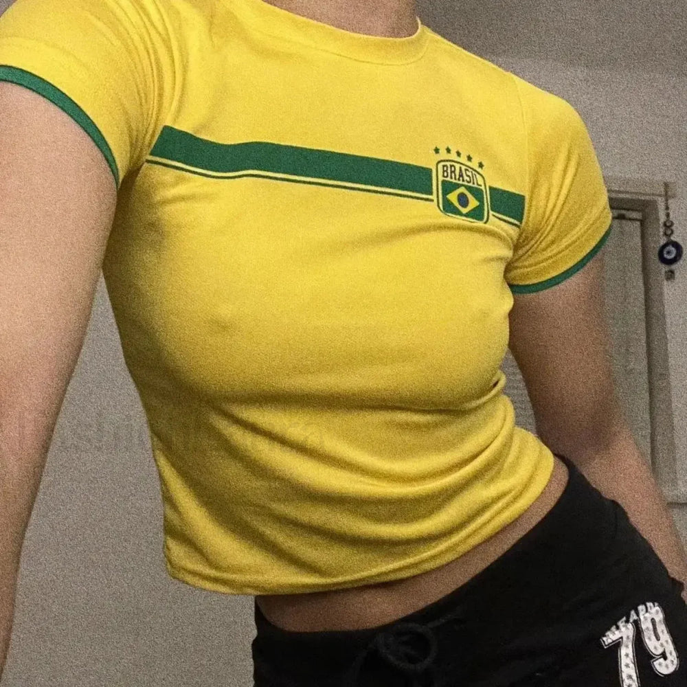 Gothic Sports Letter Graphics T Shirt Yellow / S