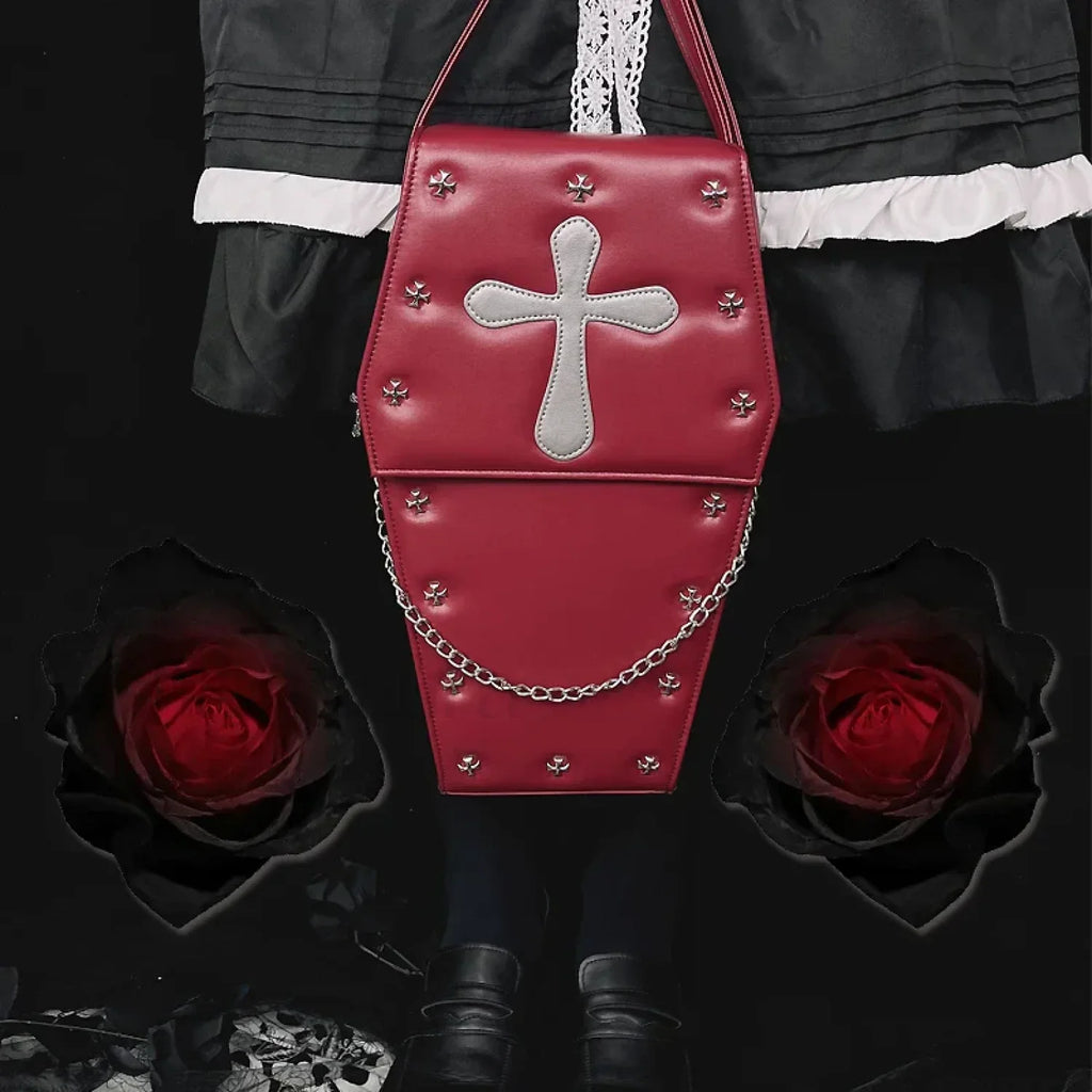 Gothic Vampire Coffin Shape Punk Lolita School Crossbody Halloween Wine / 21X9X35