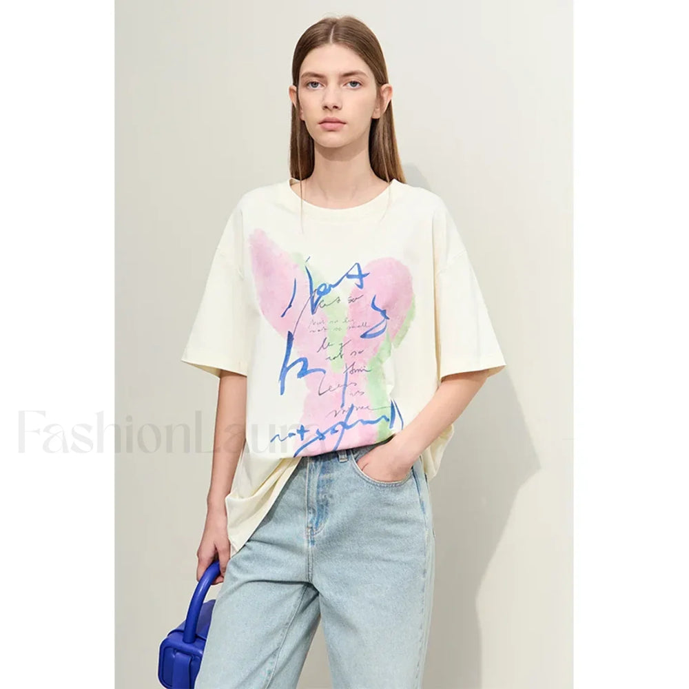 Graphic Drop Sleeve T Shirt apricot / XS