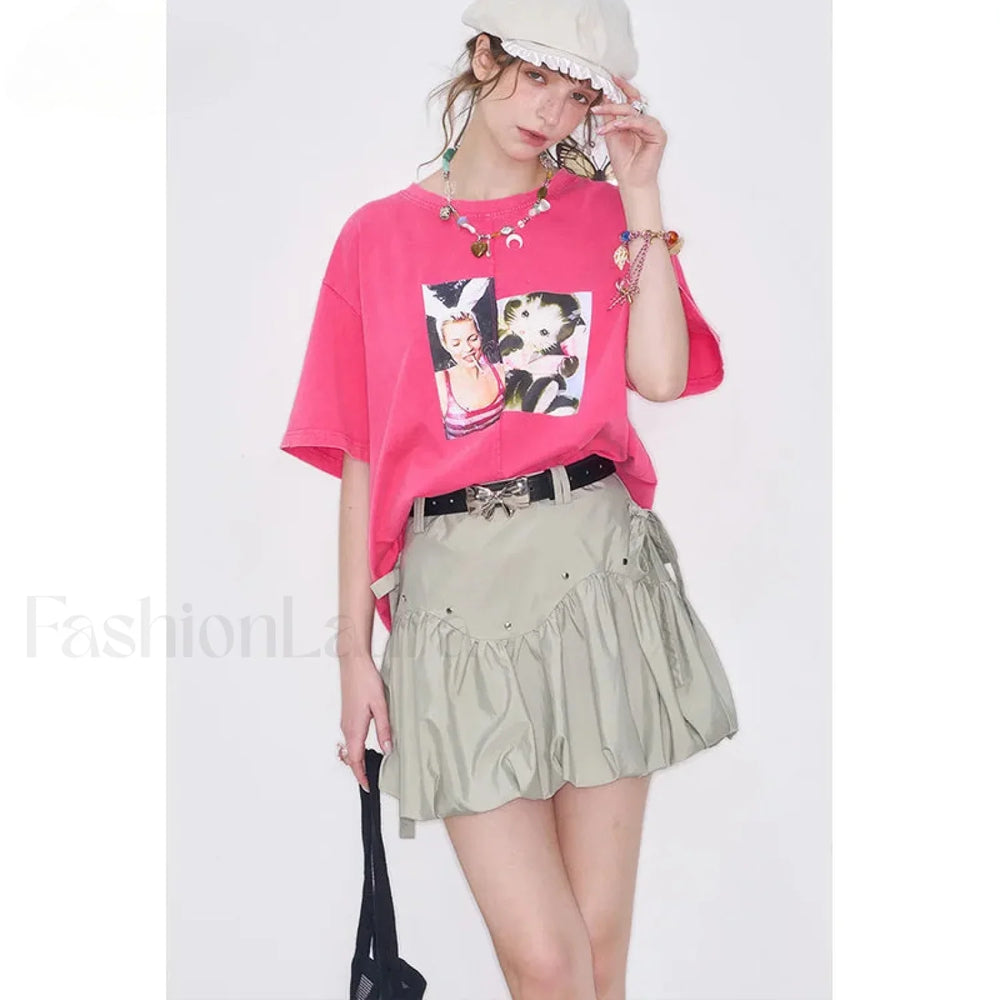 Gray Bowknot Pleated Sweet Skirt