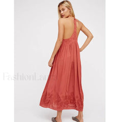 Green Cotton Embroidery Boho Dress