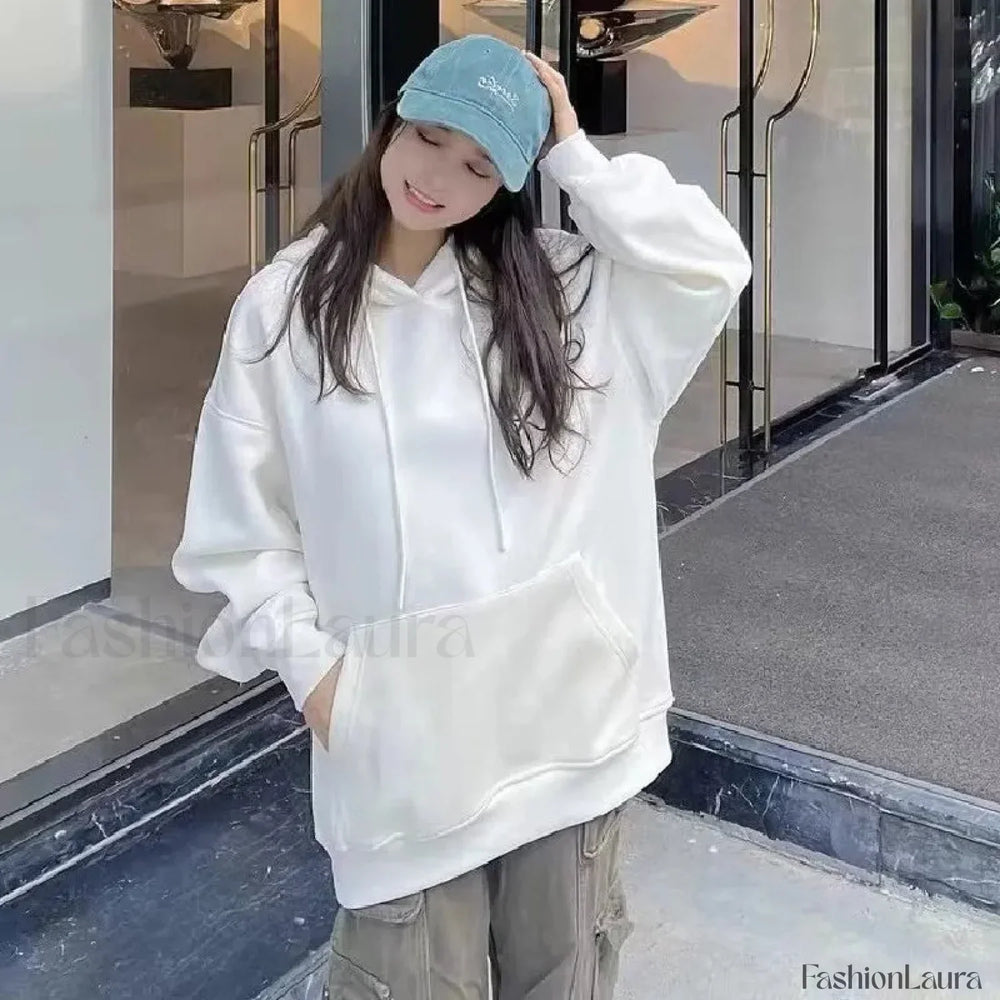 Green Oversized Harajuku Loose Winter Long Sleeve Open Zipper Casual Hoody WHITE / S Sweatshirts & Hoodies L