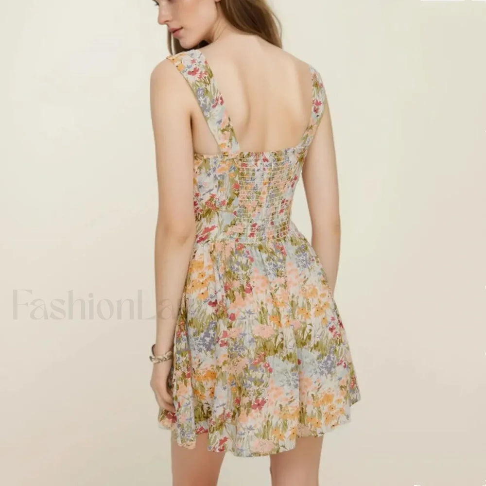 Green V Neck A Line Floral Dress