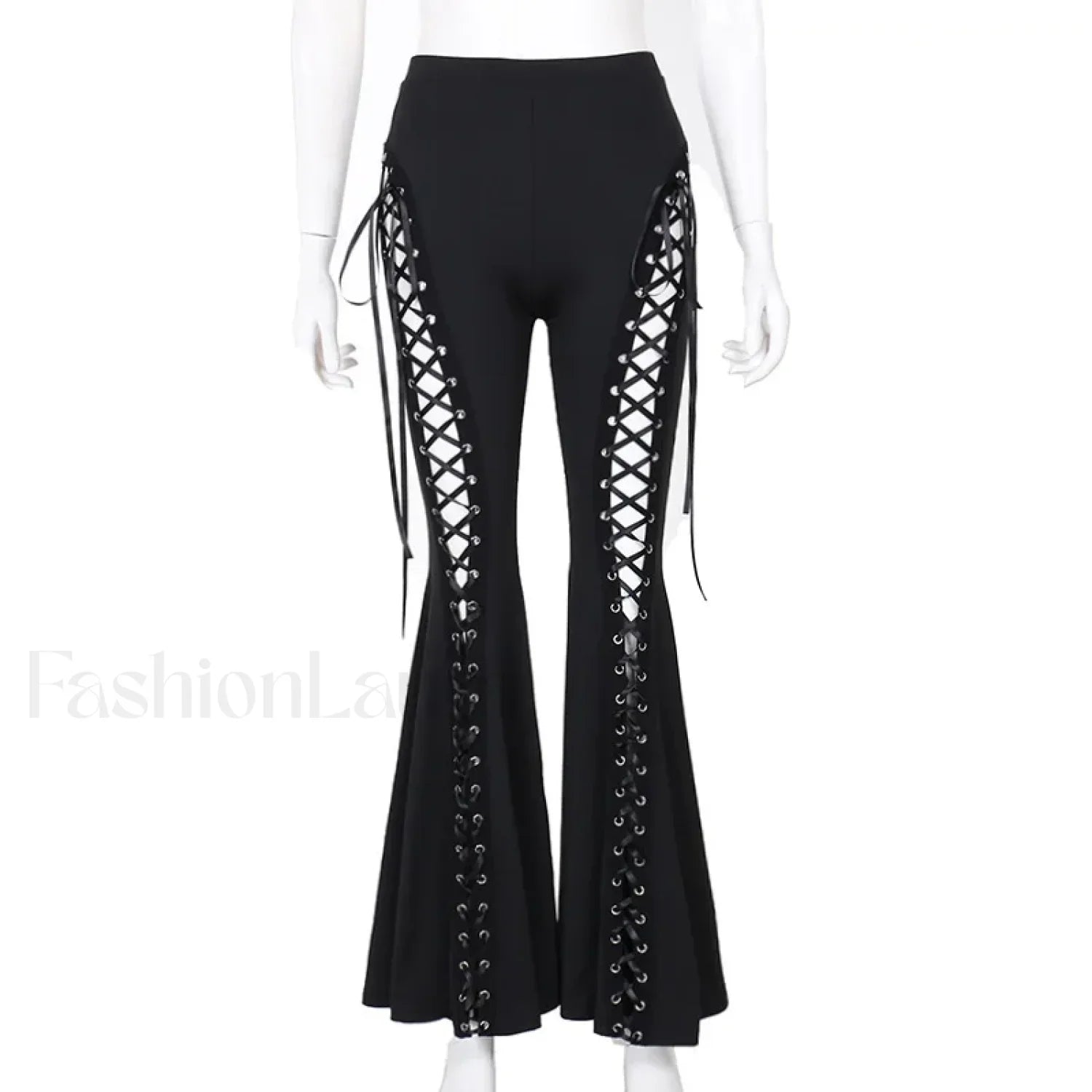 Grunge Streetwear Black Bandage Pants with Hollow Flare Design Black / S