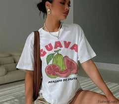 Guava Printed Exotic Fruit T Shirt white / S