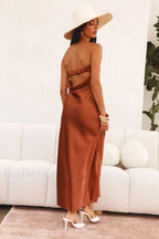 Half Open Back Charming Sleeveless Silky Dress