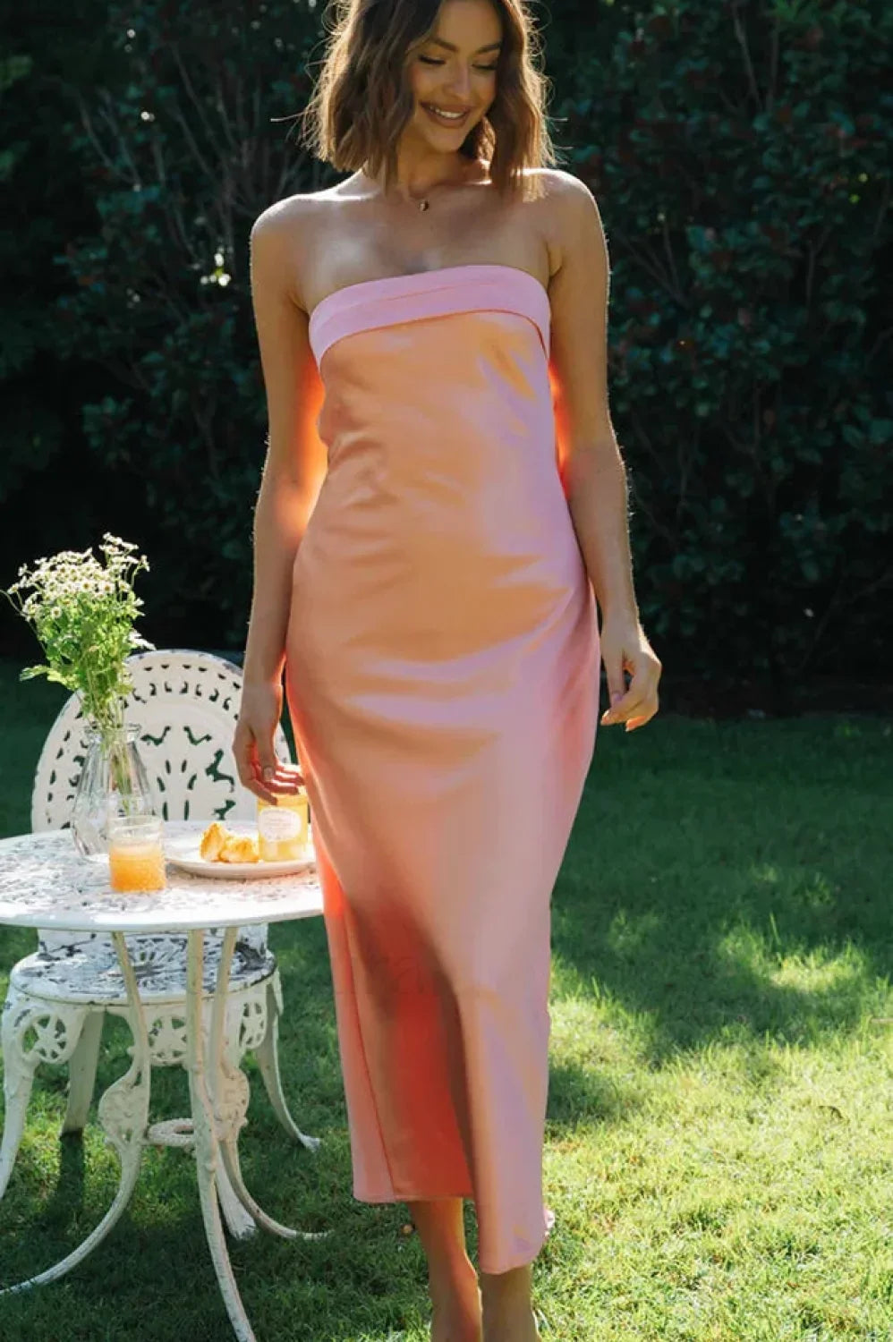 Half Open Back Charming Sleeveless Silky Dress S / 7#