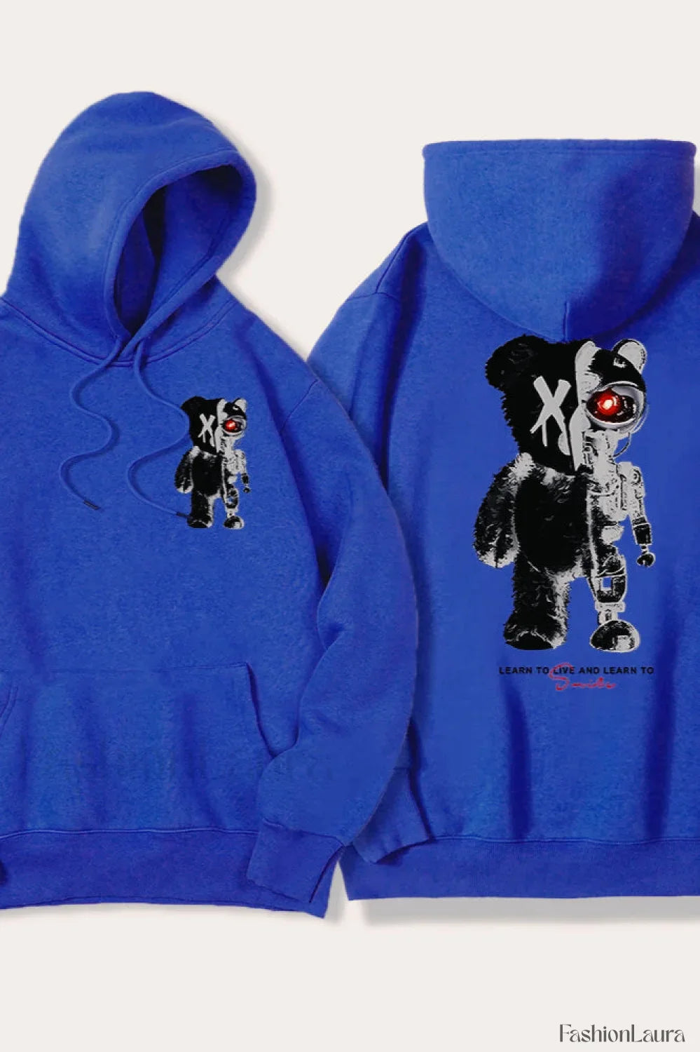 Half Teddy Bear Half Robotic Bear Hoodie Blue / S