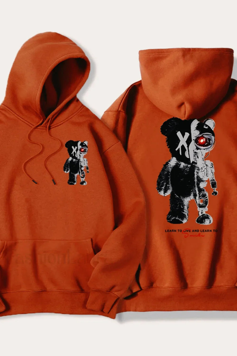 Half Teddy Bear Half Robotic Bear Hoodie Brick Red / S