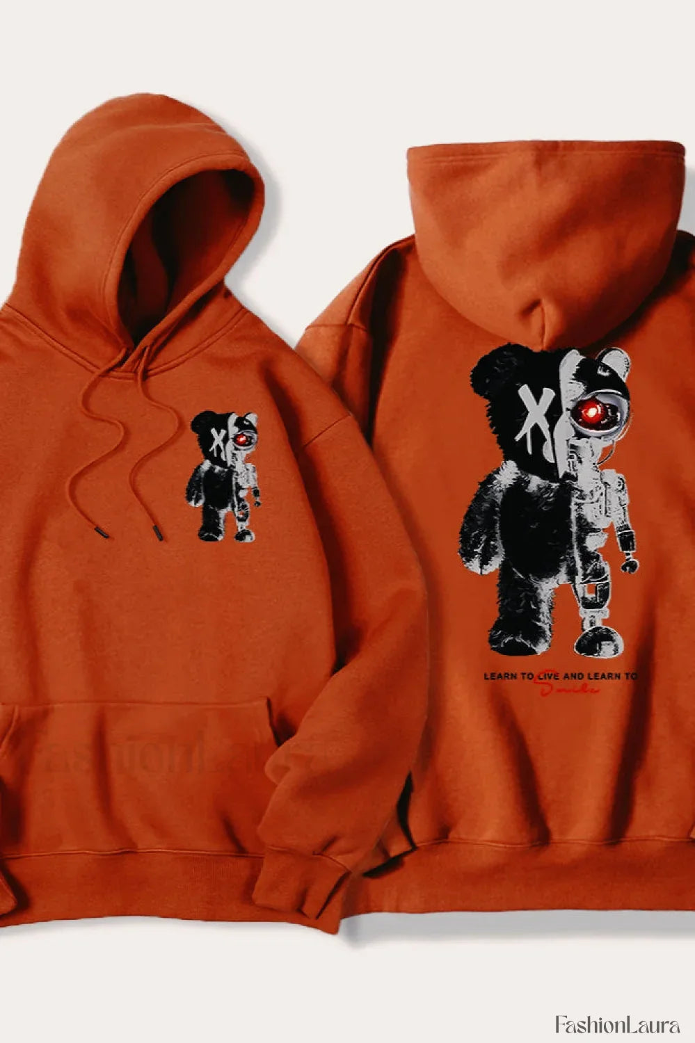 Half Teddy Bear Half Robotic Bear Hoodie Brick Red / S