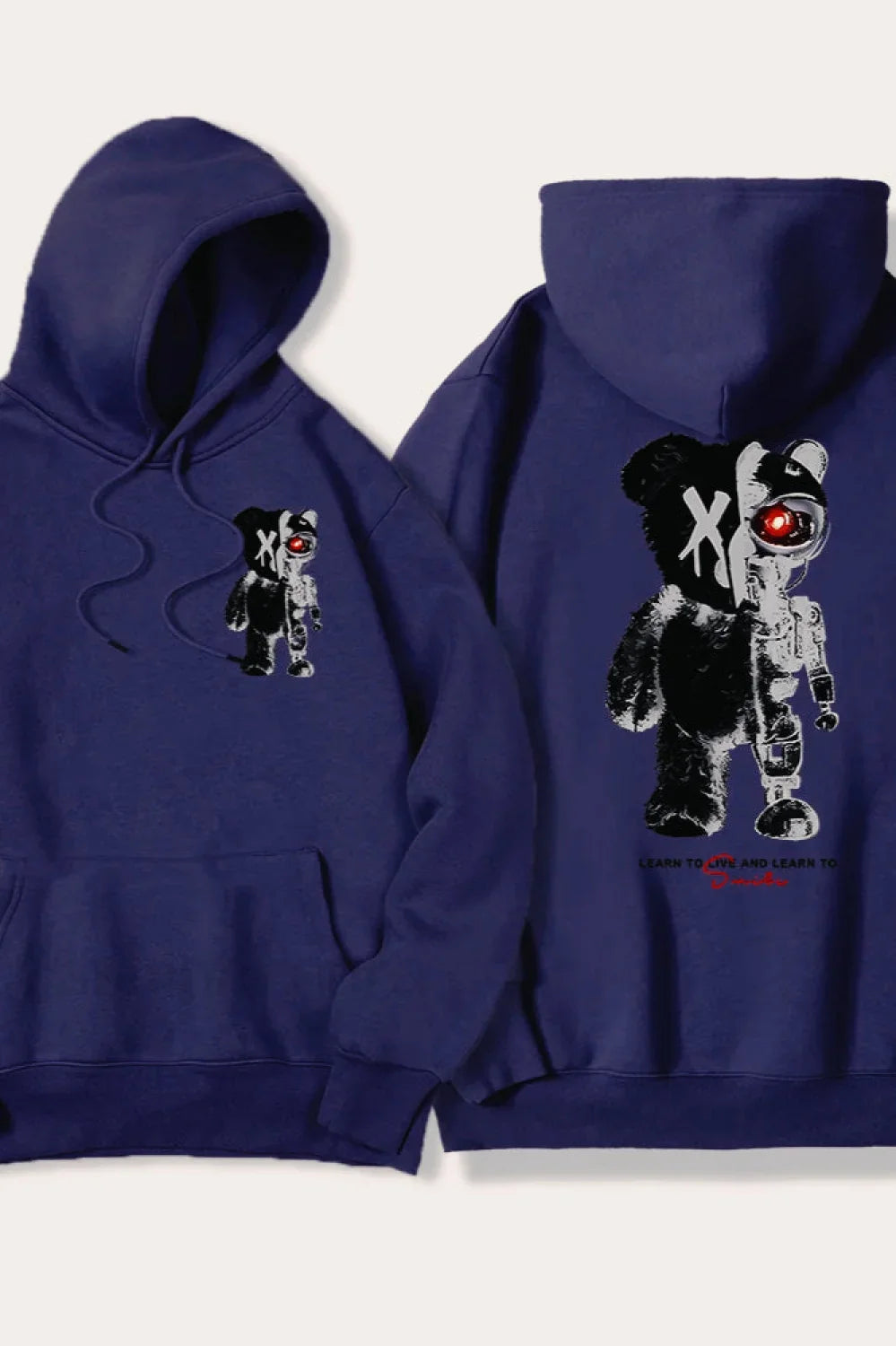 Half Teddy Bear Half Robotic Bear Hoodie Dark Blue / S
