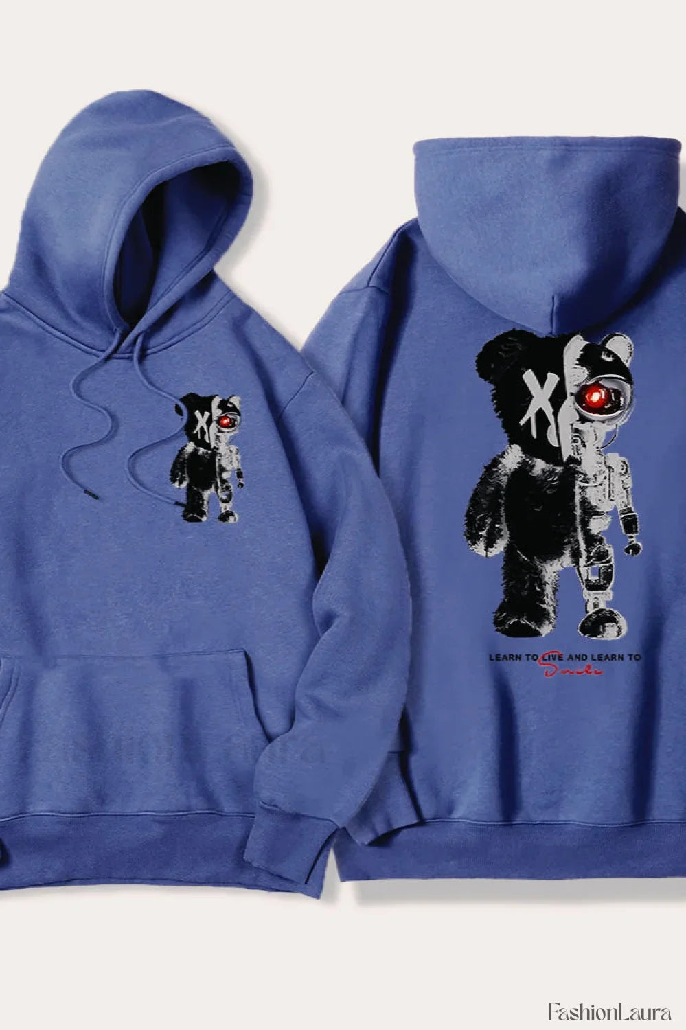 Half Teddy Bear Half Robotic Bear Hoodie Haze Blue / S