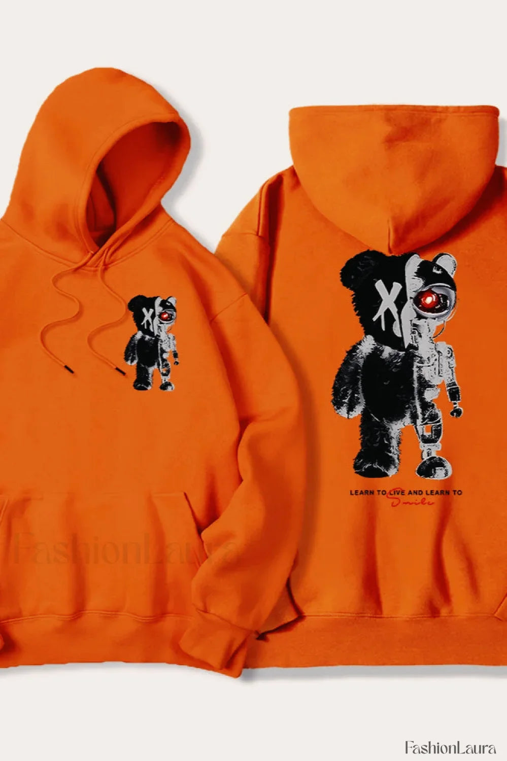 Half Teddy Bear Half Robotic Bear Hoodie Orange / S