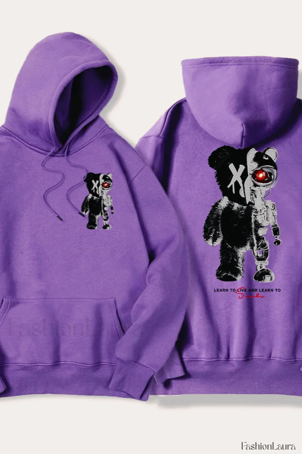 Half Teddy Bear Half Robotic Bear Hoodie Purple / S