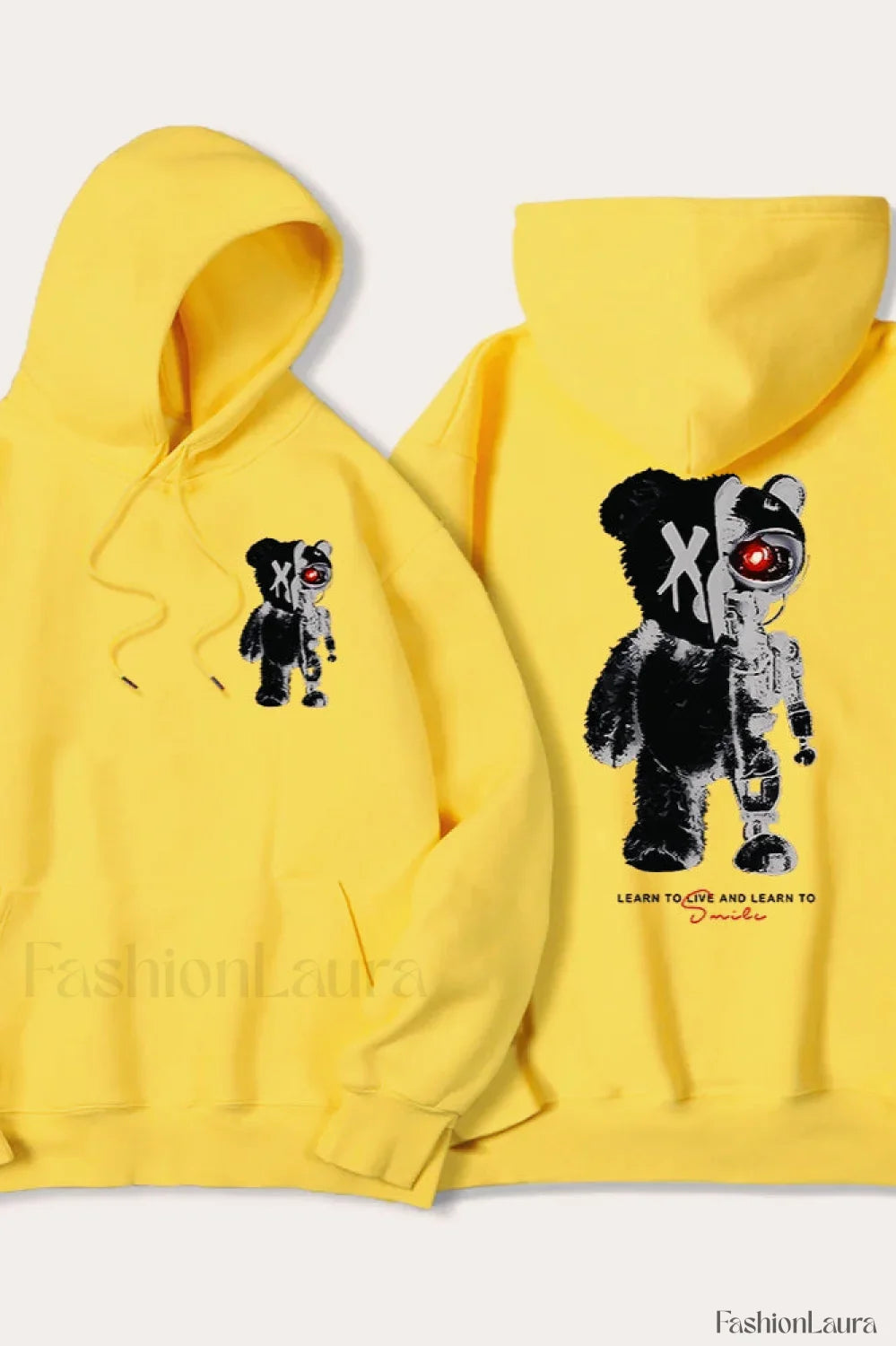 Half Teddy Bear Half Robotic Bear Hoodie Yellow / S