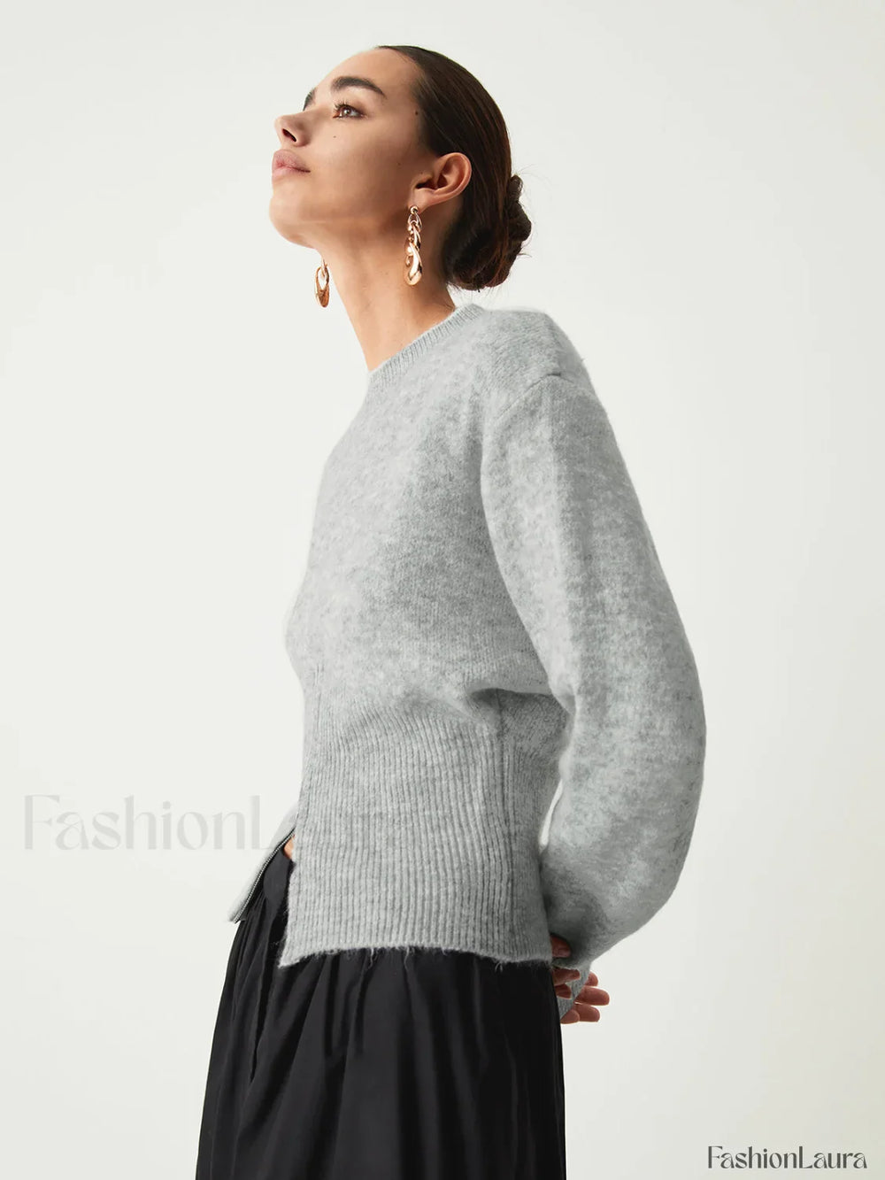 Half Zip Graceful Fuzzy Sweater Sweaters L